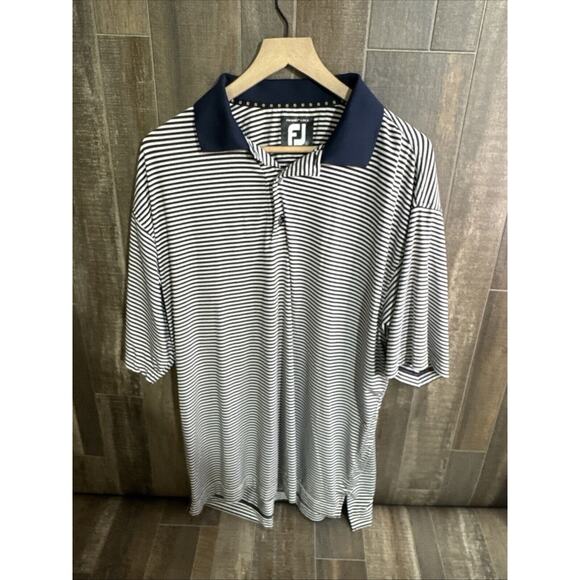 FootJoy Other - FJ Footjoy Lisle Short Sleeve Golf Polo Men Large Blue White Horizontal Stripe
